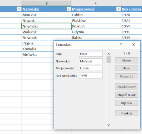 Excel 365 – wprowadzanie danych za pomocą formularza
